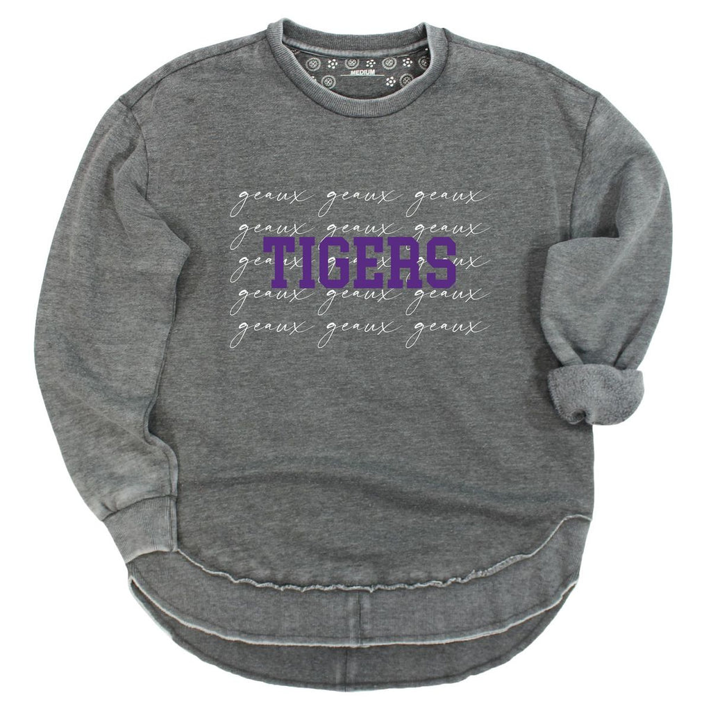 Louisiana State University College Script Poncho Fleece Crew in Charcoal