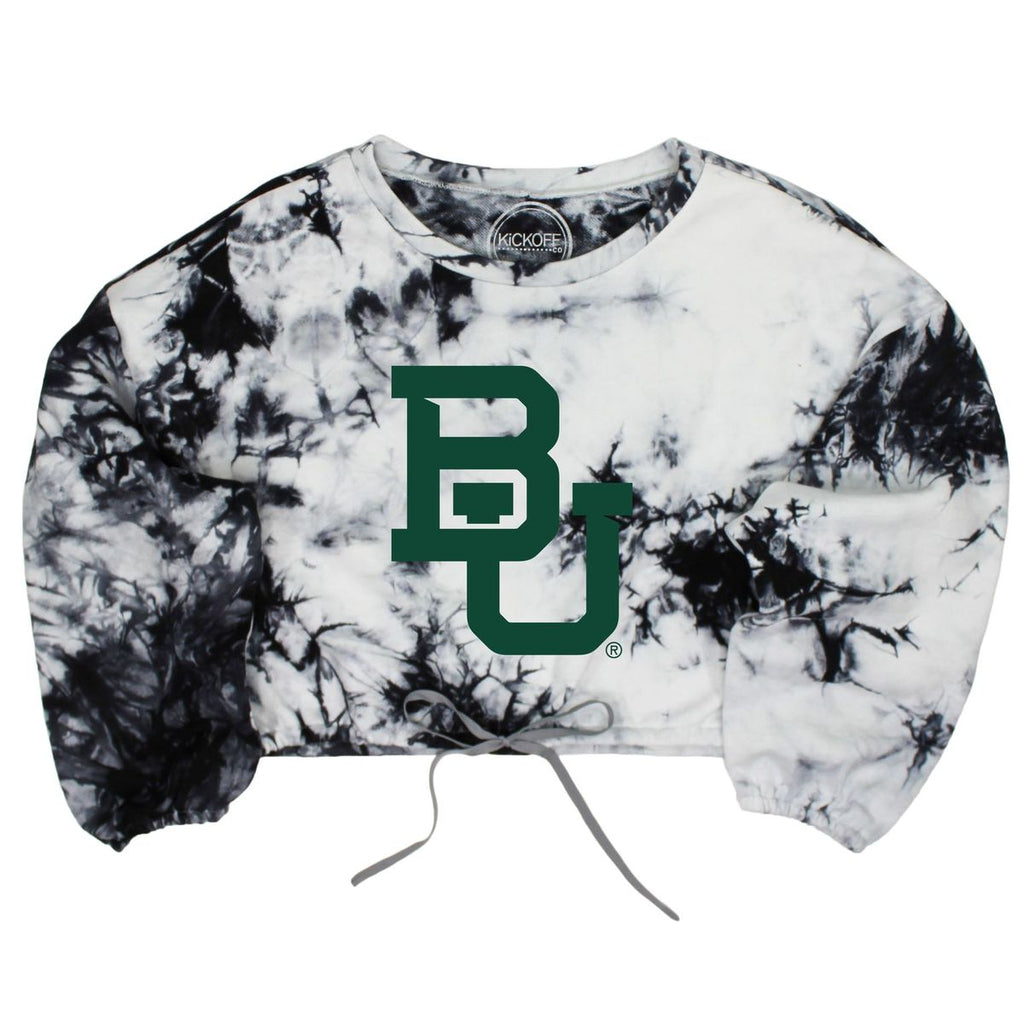Baylor University Endzone Tie-Dye Crop Pullover in Black & White