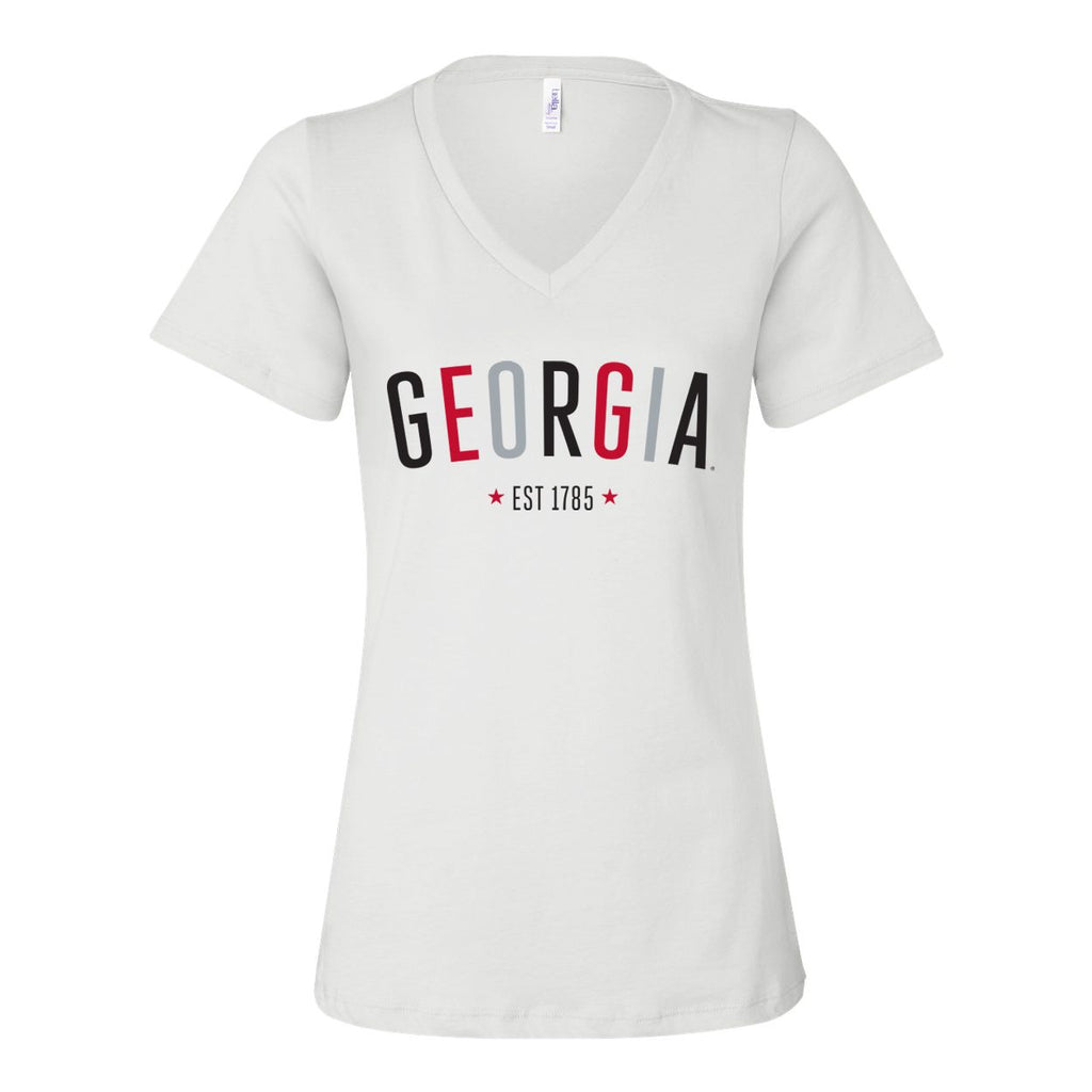 University of Georgia Star Arch V-neck Short Sleeve T-shirt in White