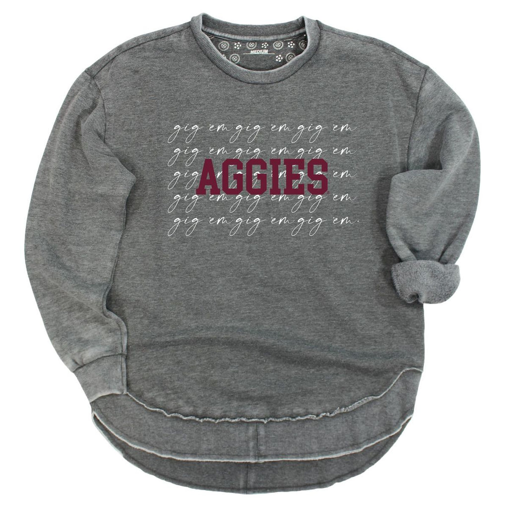 Texas A&M University College Script Poncho Fleece Crew in Charcoal