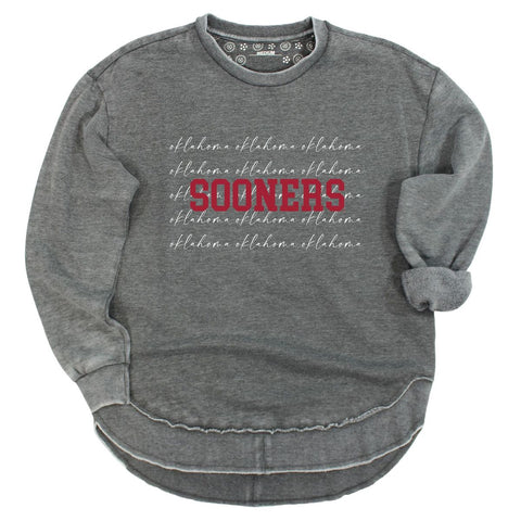 University of Oklahoma College Script Poncho Fleece Crew in Charcoal