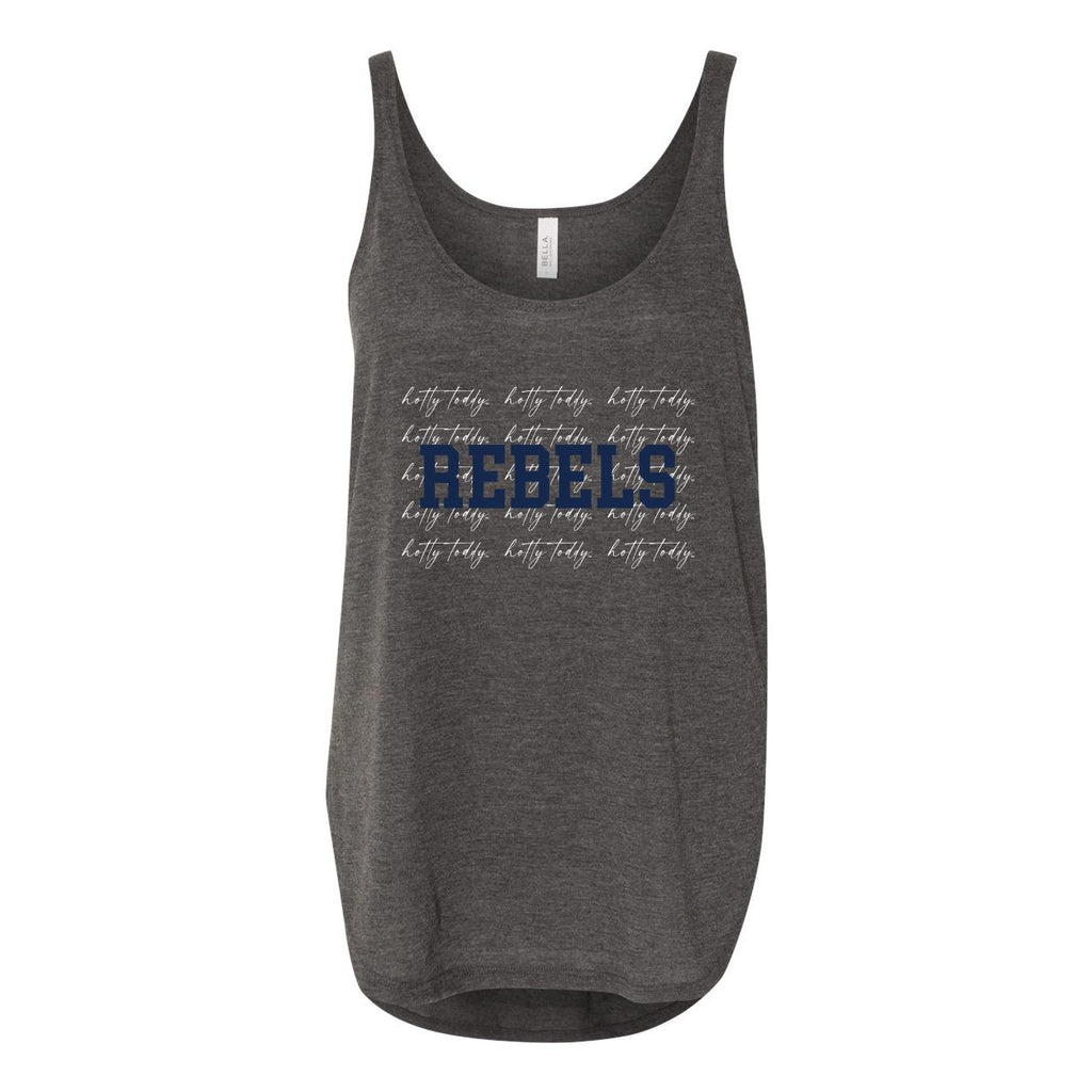 University of Mississippi College Script Women's Flowy Tank with Side Slit in Charcoal