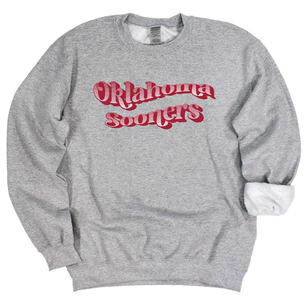 University of Oklahoma Retro Wave Crewneck Fleece in Gray