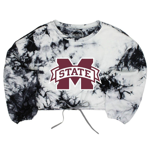 Mississippi State University Endzone Tie-Dye Crop Pullover in Black & White