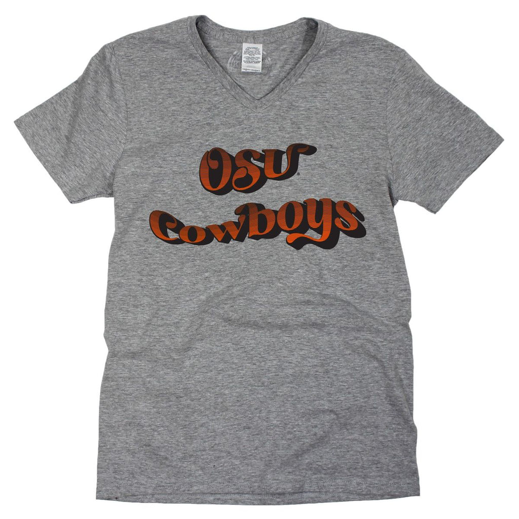 Oklahoma State University Retro Wave V-neck Short Sleeve T-shirt in Gray