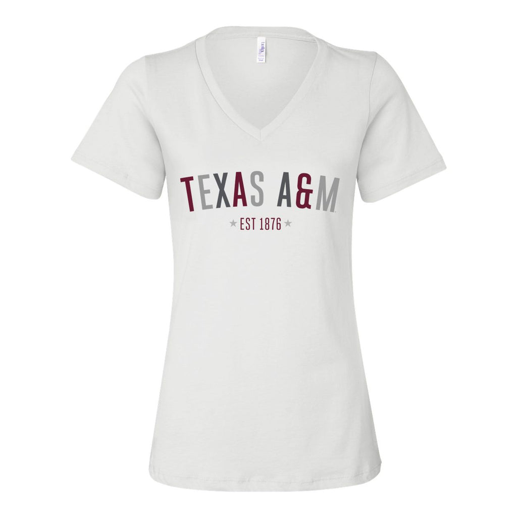 Texas A&M University Star Arch V-neck Short Sleeve T-shirt in White