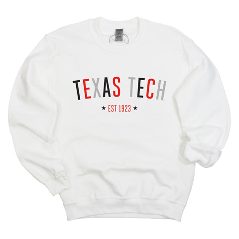 Texas Tech University Star Arch Crewneck Fleece in White