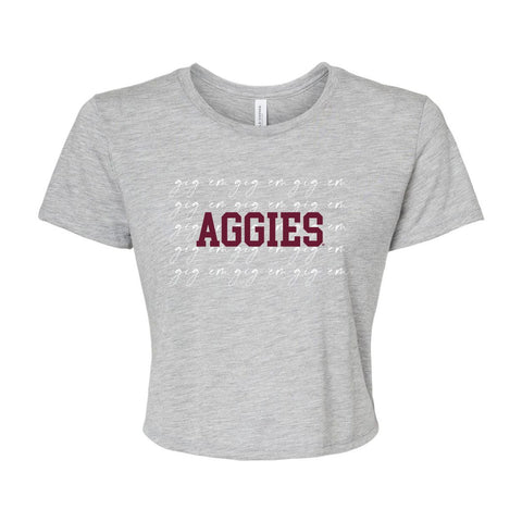 Texas A&M University College Script Crop Short Sleeve T-shirt in Gray