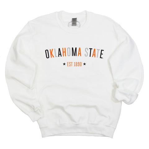 Oklahoma State University Star Arch Crewneck Fleece in White