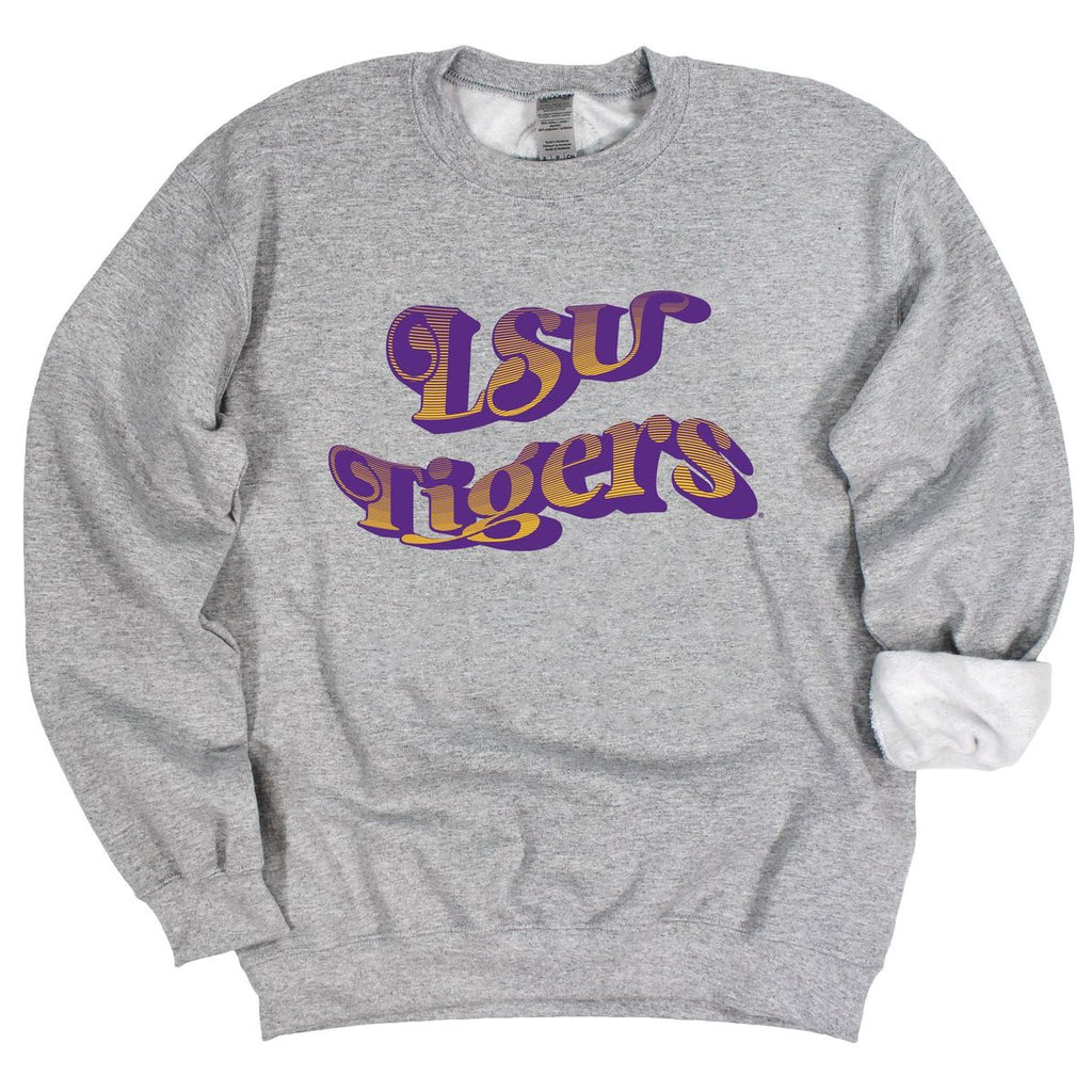 Louisiana State University Retro Wave Crewneck Fleece in Gray