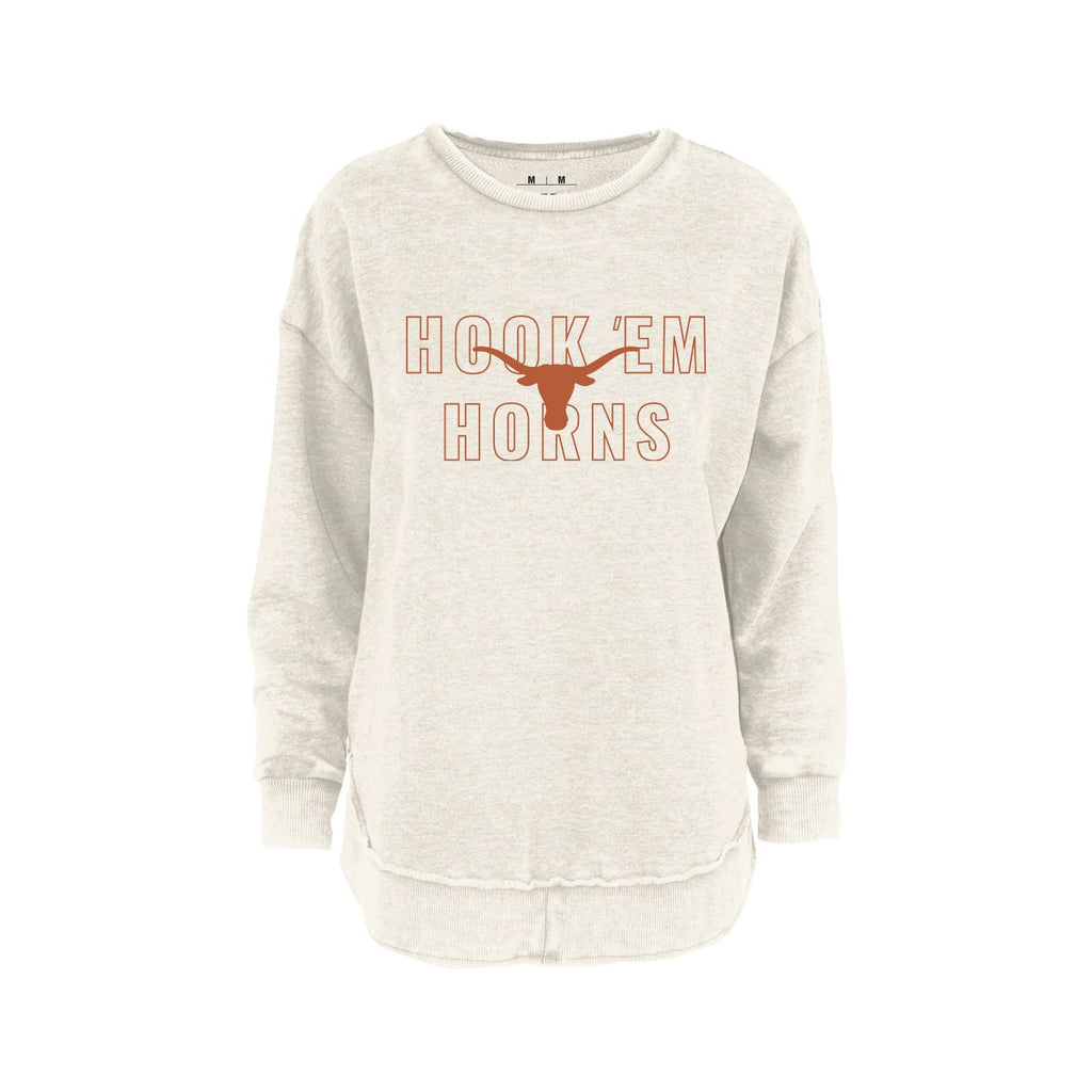 Outline Poncho Fleece Crew in Ivory - University of Texas