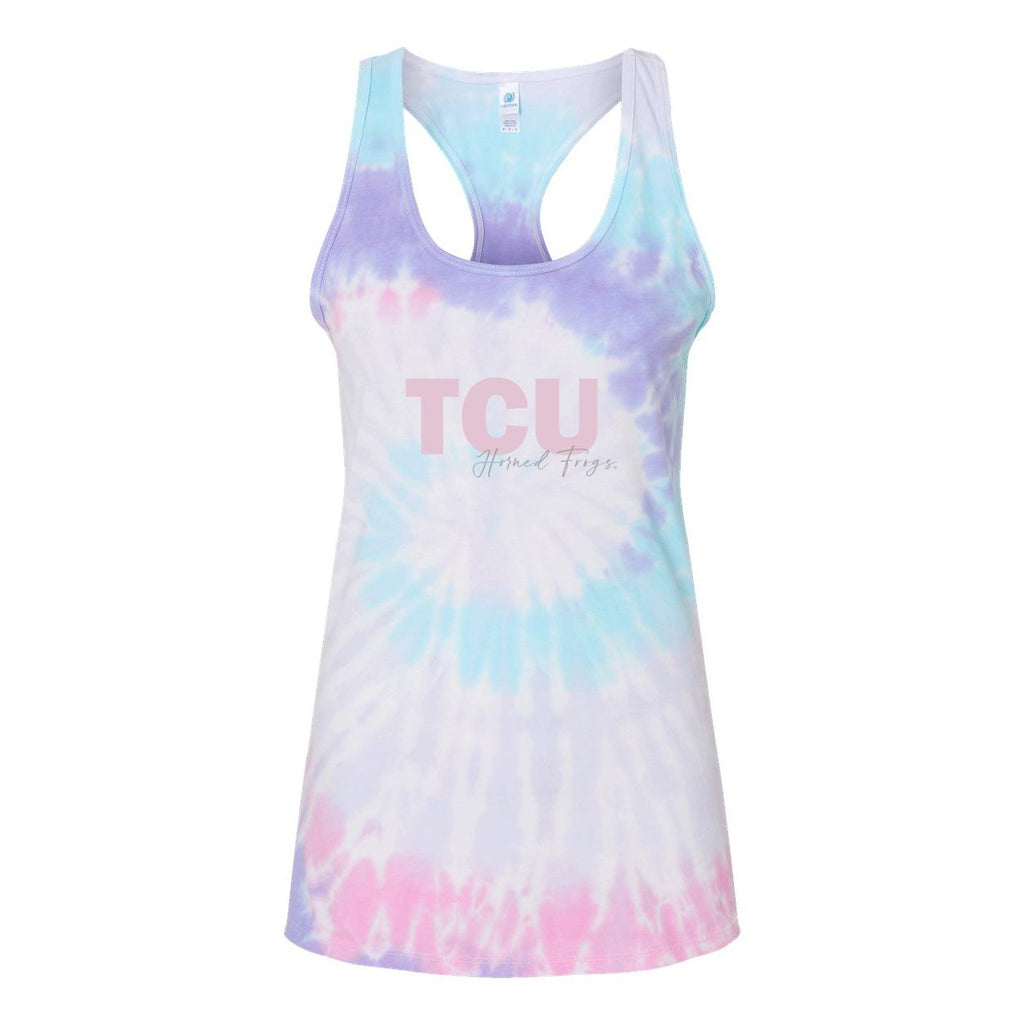 Texas Christian Universtiy Spring Fling Tie-Die Racerback Crop Tank in Cotton Candy