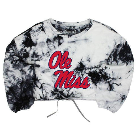 University of Mississippi Endzone Tie-Dye Crop Pullover in Black & White