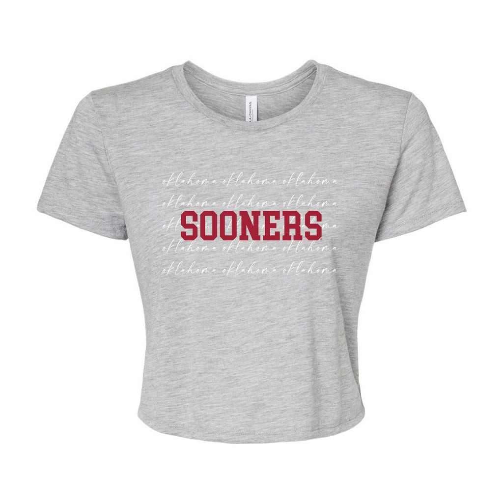 University of Oklahoma College Script Crop Short Sleeve T-shirt in Gray