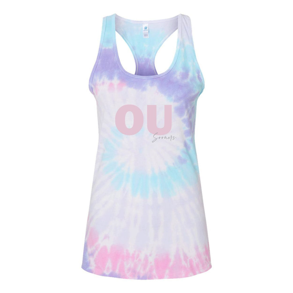 University of Oklahoma Spring Fling Tie-Die Racerback Crop Tank in Cotton Candy